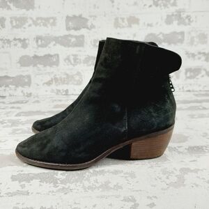 Lucky Brand Kaiya Black Suede Zip Up Block Heel Ankle Boots T443